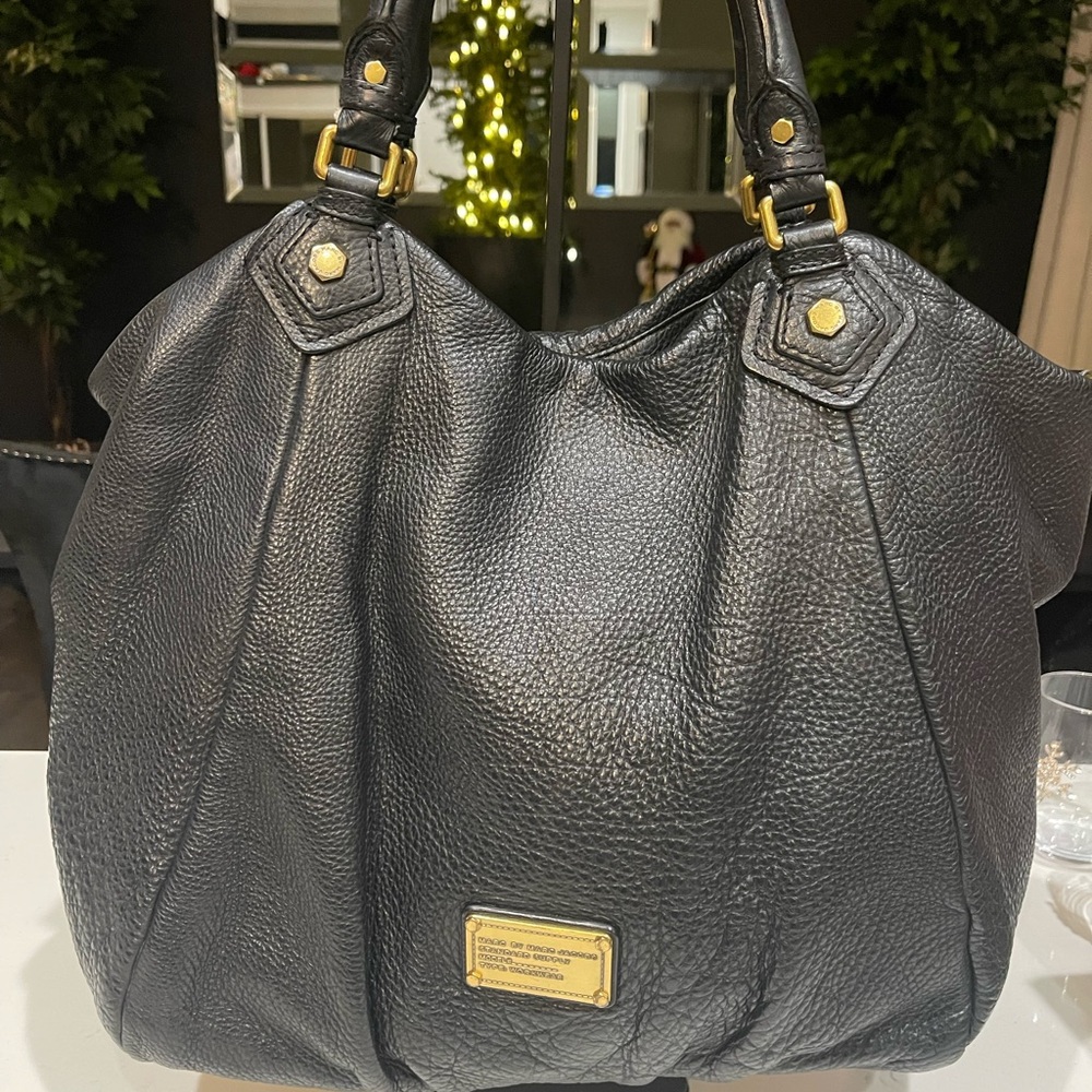 Marc By Marc Jacobs Black Leather Shoulder Bag with Gold Accents